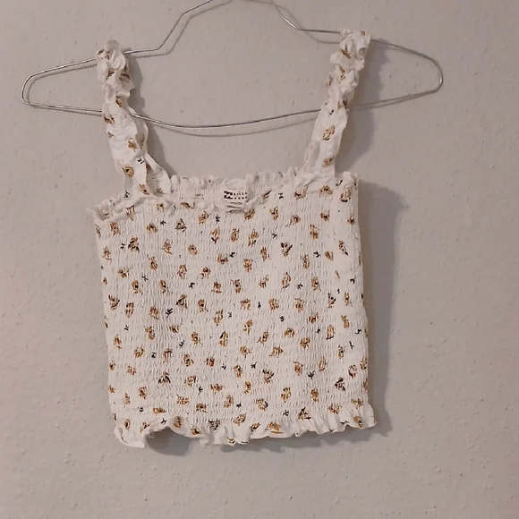Billabong White Smocked Ruffled Tank Top - Picture 1 of 6